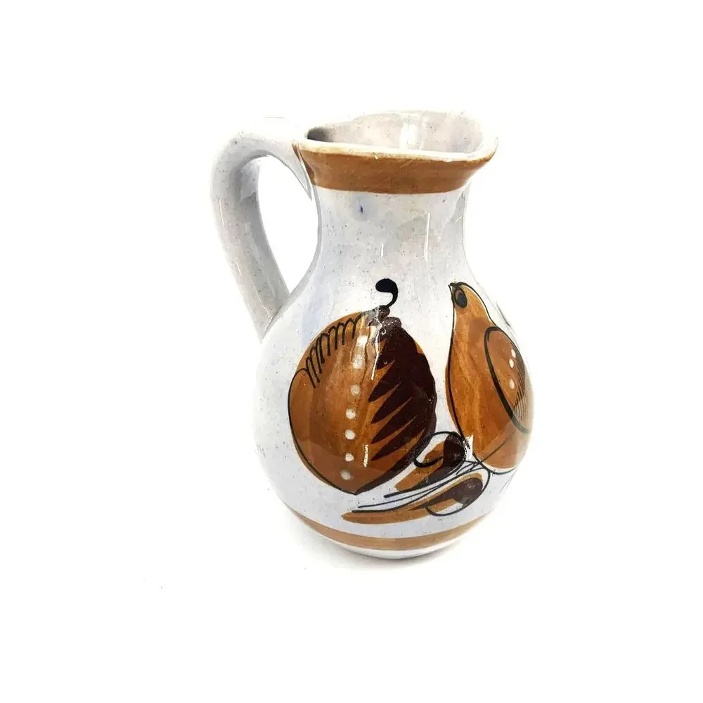 Small Mexican Tonala Pottery Pitcher Cream Brown